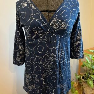 Anthropologie Splendid blue/silver 3/4 bell sleeve cotton knit shirt XS